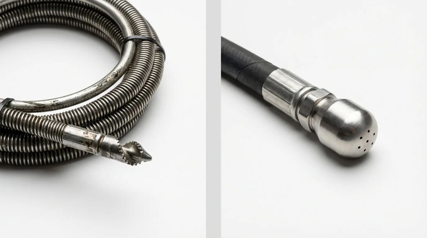 Drain snake cable and hydro jetting nozzle used for drain cleaning in Algona, IA