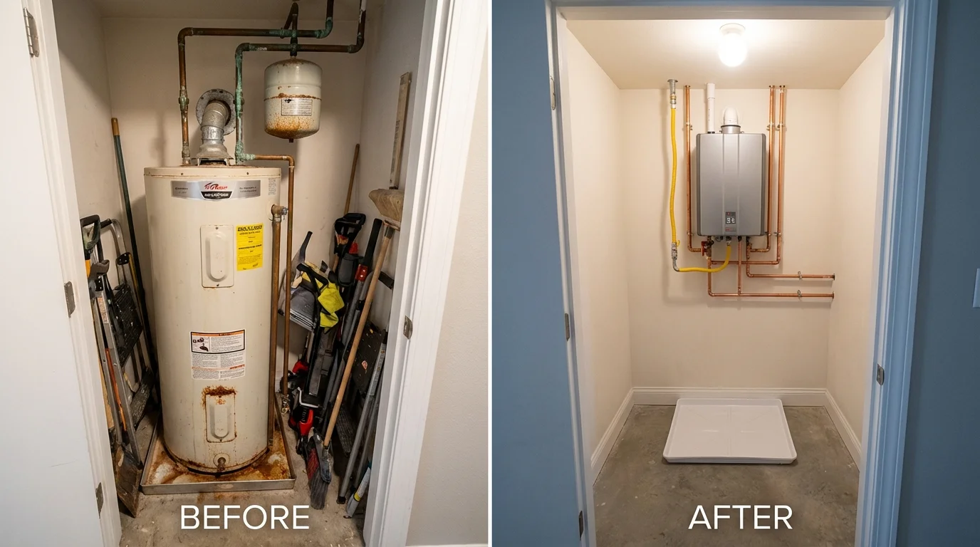 Tank water heater versus wall-mounted tankless unit comparison for Algona, IA homeowners