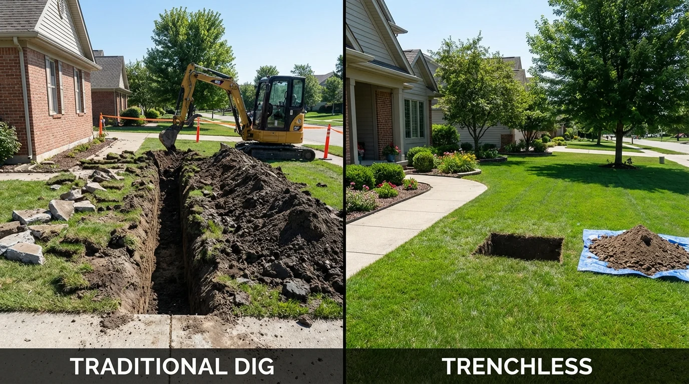 Trenchless sewer repair with minimal yard damage versus traditional excavation in Algona, IA